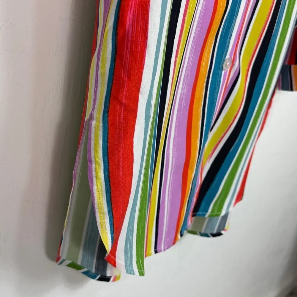 Anne Cole Colorful Striped Tunic Shirt Cover-Up Button Front Size XS